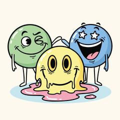 Obraz premium Colorful Cartoon Water Droplets with Playful Expressions for Creative Designs