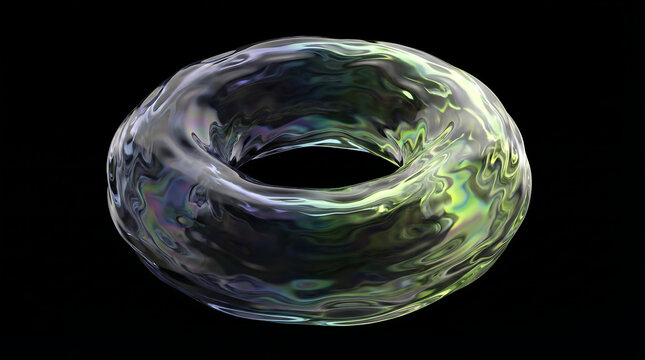 Abstract Iridescent Glossy Fluid Torus Shape Isolated on Black