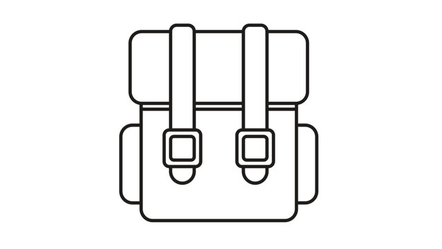 Minimalist Black Line Art Backpack Vector Icon Illustration for Travel, School, and Hiking Applications, Featuring Straps and Buckles on a White Background, Scalable Graphic Symbol.