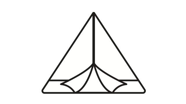 Minimalist black line art vector illustration of a camping tent or teepee shelter, ideal for outdoor adventure, hiking, travel, and nature-themed graphic design projects and mobile apps.