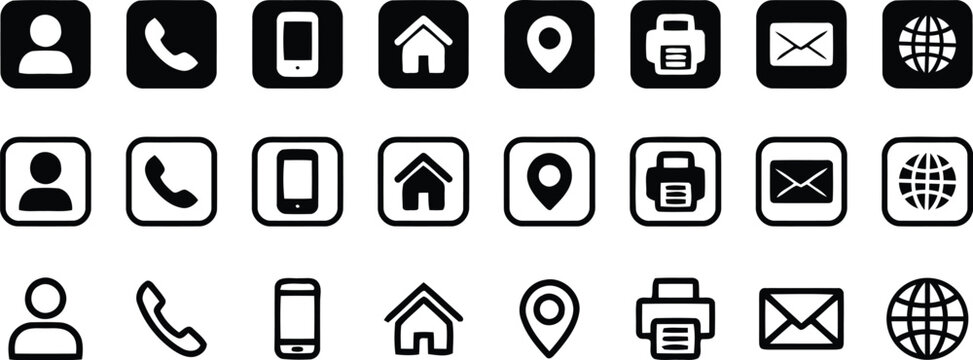 Business contact and social media communication icons set for stationery corporate identity and web design.