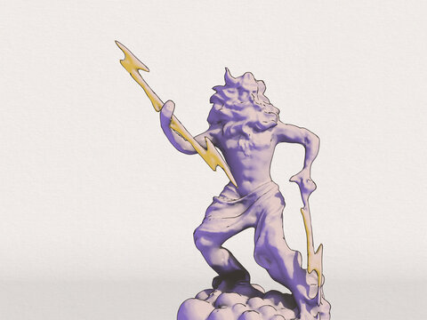 stylized illustration of zeus carrying charged lightning strike in his hands.