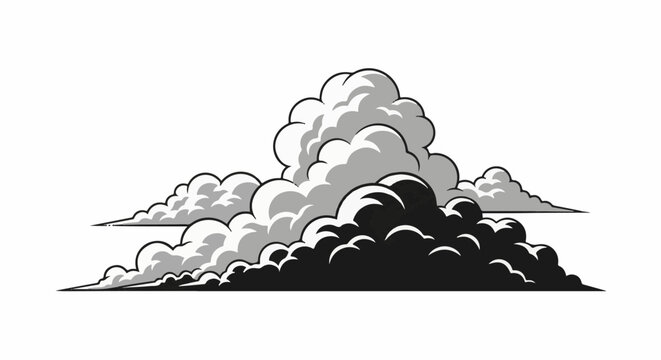 Stylized, monochrome clouds with varying shading and distinct outlines