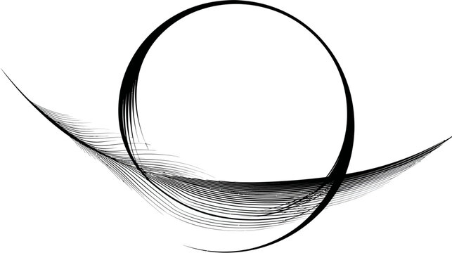 Abstract monochrome illustration of a feather and circle