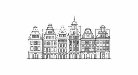 Obraz premium Stylized line drawing of historic European buildings in a row