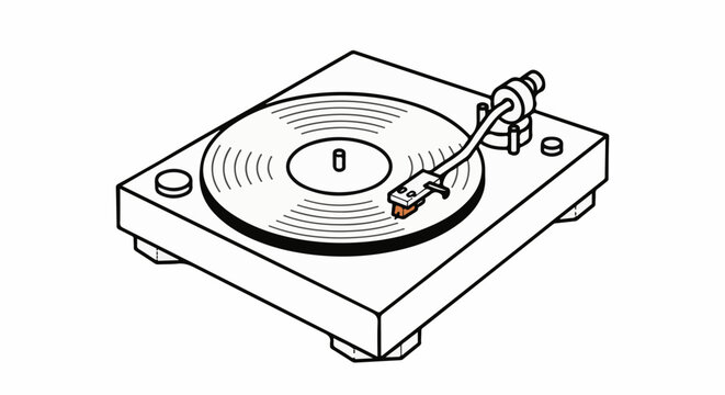 Stylized illustration of a turntable playing a vinyl record with a single orange cartridge