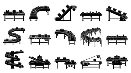 Obraz premium Industrial Conveyor Belt Systems in Black and White Glyph Style