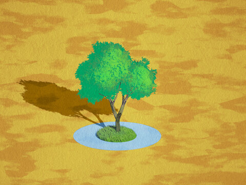 Illustration of a lonely tree inside a pond surrounded by nothingness