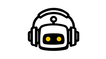 Naklejka premium Cute robot head icon with headphones, symbolizing AI, technology, automation, music, podcasting, and digital communication.
