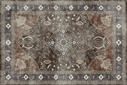 Persian Folk style traditional printed Carpet with trending colors and texture in high resolution
