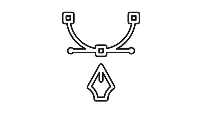 Professional vector icon illustration of a pen tool with a Bezier curve and anchor points, symbolizing graphic design, digital art creation, and vector path editing, isolated on white background.
