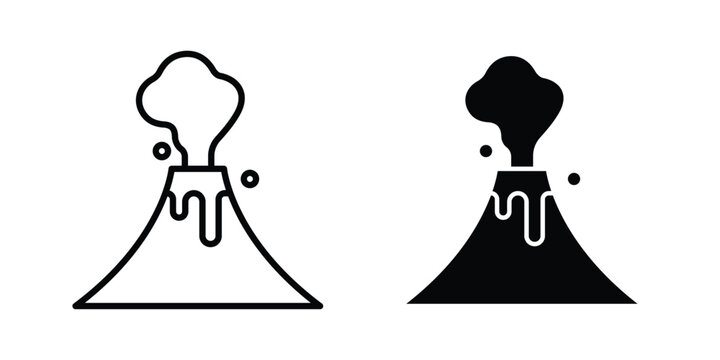 Volcano icon editable vector pack. Black flat and line symbols