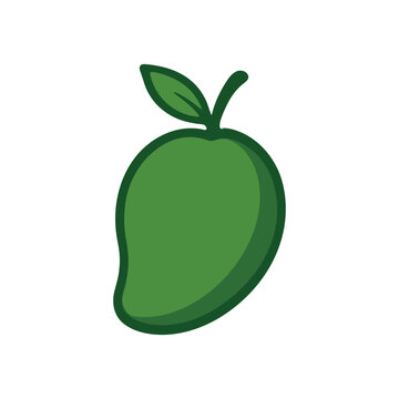Green Mango Icon Vector | Raw Mango Illustration | Tropical Fruit Logo with Leaf