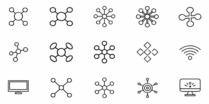A set of minimal network connection icons in a flat vector graphic design