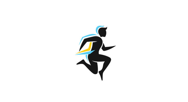 Running person with laptop logo symbolizing technology and movement