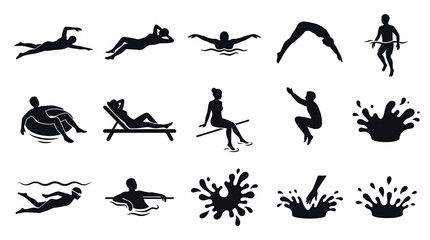 Obraz premium Summer Swimming Water Sports Recreation Glyph Silhouette Icons
