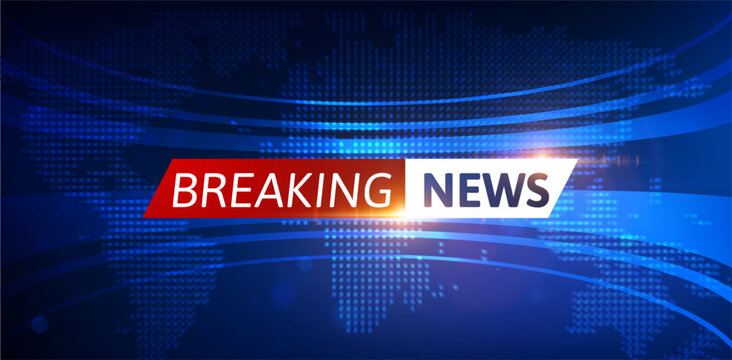 Breaking news vector background blue red earth globe dynamic lines. For news website header, social media story, mobile app splash, video stream live thumbnail. Real-time global digital coverage.