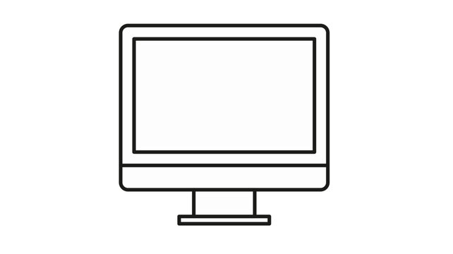 Sleek black line art vector icon illustration of a flat screen computer monitor or desktop display with a stand, minimalist digital hardware symbol for technology and office workspace concepts.