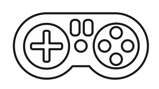 Minimalist black outline vector icon of a classic video game controller gamepad for gaming console, electronic entertainment symbol, scalable illustration for web and mobile app design.
