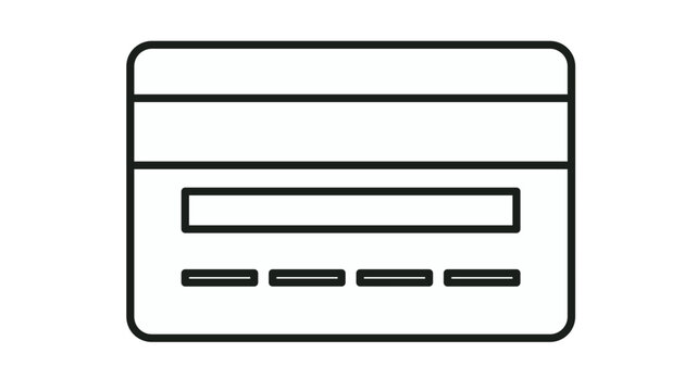 Black minimalist credit card vector icon illustration for payment, banking, and finance concepts. Scalable line art symbol representing electronic transactions, debit cards, and online shopping.