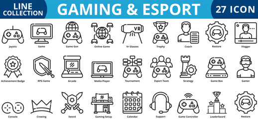 Gaming & esport icon set outline style icon set collection vector illustration © Bagusicon