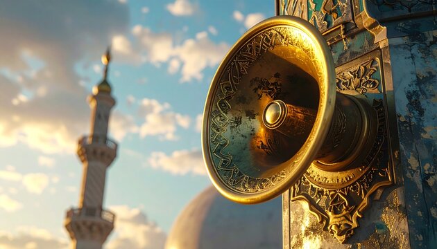 Mosque Minaret and Loudspeaker - A Call to Prayer.