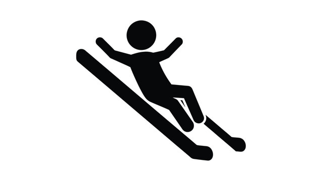 Black silhouette of a person skiing downhill on a slope.
