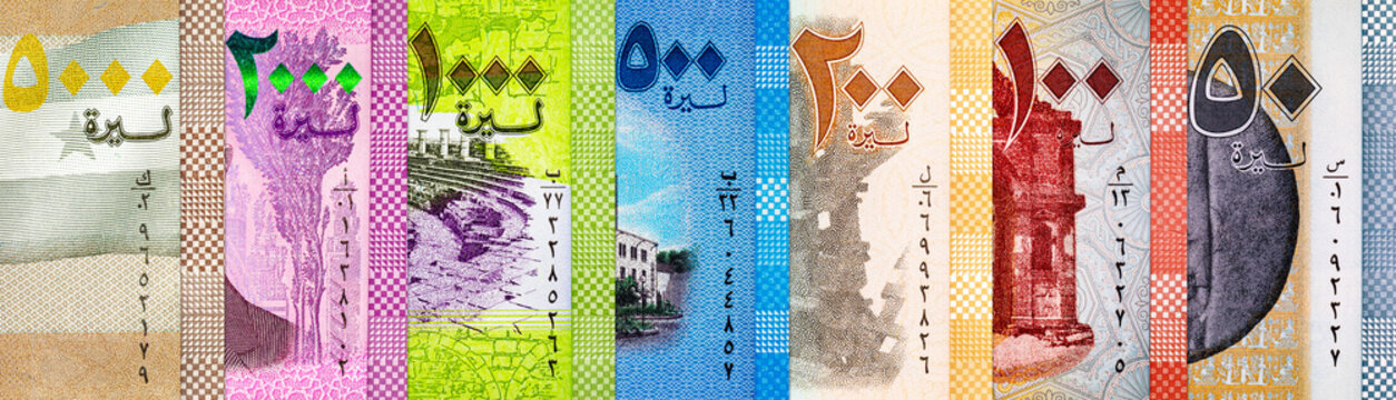 Set of Syrian Pound Banknotes. National Currency of Syria. Money of Asia.