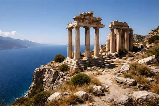 Ancient Greek Temple Ruins on a Coastal Cliff