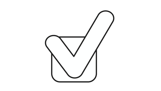 Minimalist black line art vector icon illustration of a checkmark symbol inside a rounded square checkbox, representing completion, success, approval, or a finished task on a white background.