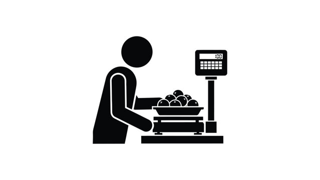 Person weighing goods on a scale.