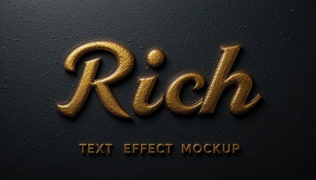 Rich gold text effect mockup on dark leather background.