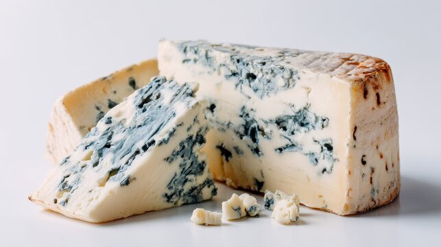 Elegent photo of  blue cheese on a white background.