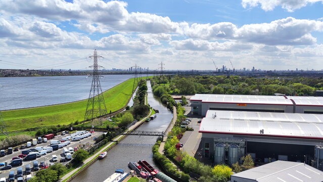 River Lea and William Girling Reservoir Aerial View London
