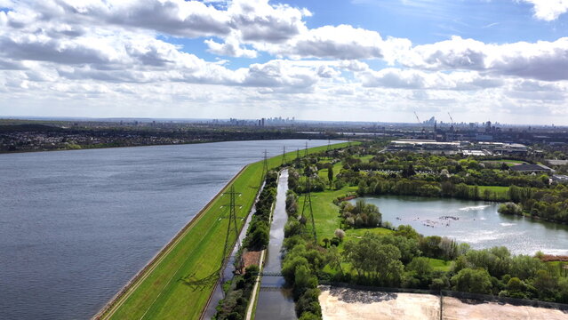 River Lea and William Girling Reservoir Aerial View London