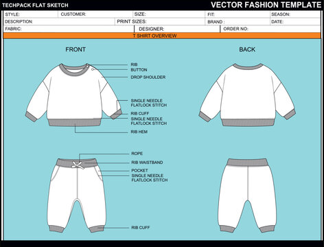 KIDS SWEATSHIRT SET DRESS  T SHIRT  EASY EDITABLE TECHNICAL FLAT SKETCH ILLUSTRATION DESIGN
