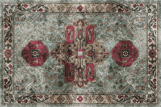 Persian Folk style traditional printed Carpet with trending colors and texture in high resolution
