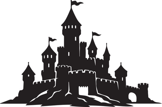 A black silhouette of a castle on a hill Vector