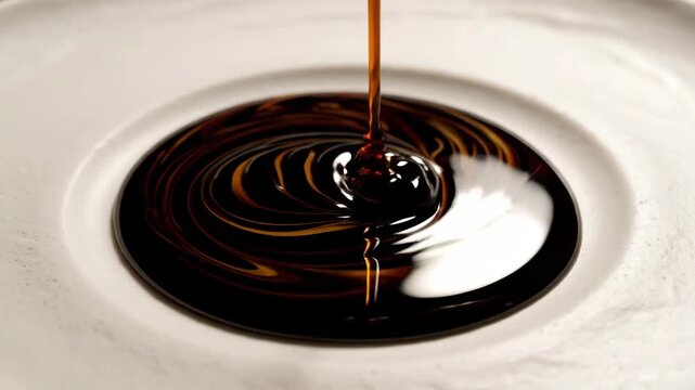 Sauce being poured on a white plate