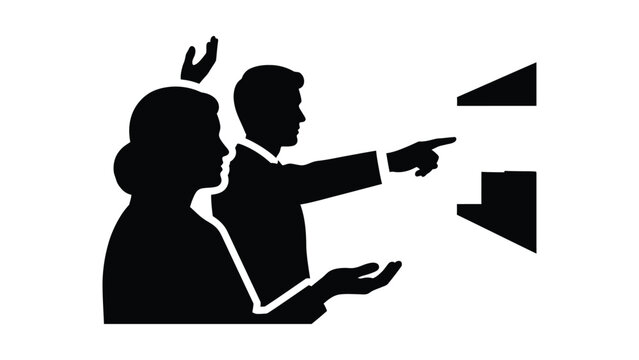 Silhouette of a man talking to a woman.