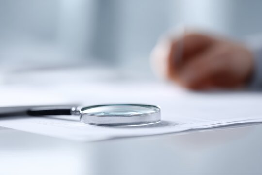 auditor analyzing financial documents in office workplace, corporate accounting and business investigation concept