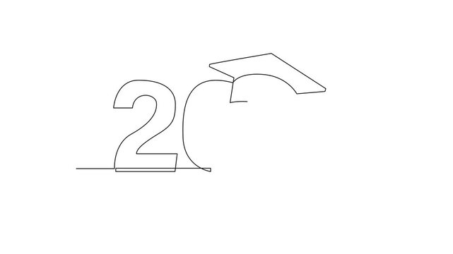 Class of 2026 With Graduation Cap. Class of 2026 Concept. Single line draw design Video 4k. Footage graphic illustration