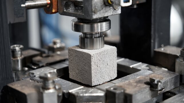 Elegent photo of  concrete Cube Testing in Universal Testing Machine.