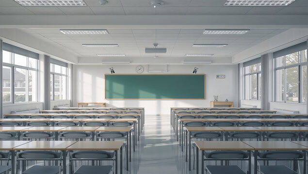 整然と明るい日本の教室を見渡す学習環境の風景