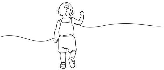 Fototapeta premium continuous line style The little child is walking away with their back turned. Minimalist vector illustration isolated on white background Editable stroke.