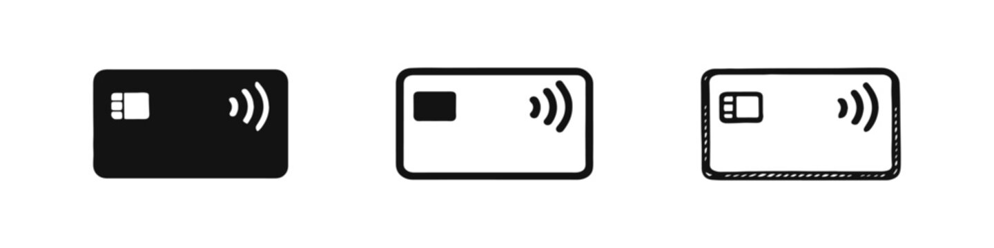 Modern Credit Card with Chip and Contactless Icon Set