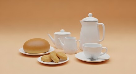 Fototapeta premium White tea set with sweet treats.