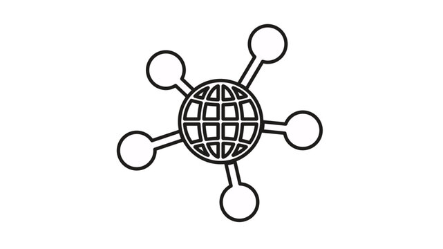 Global network connectivity vector icon illustration featuring a stylized globe with interconnected nodes, representing worldwide communication, internet, data sharing, and digital infrastructure.