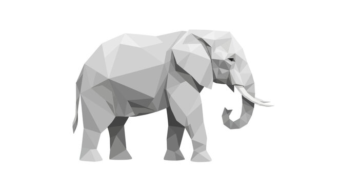 Grey Polygonal Elephant Standing Alone.
