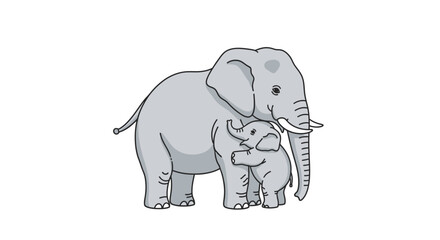 Fototapeta premium Gray elephant and baby standing together.